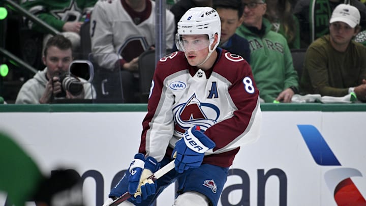 Colorado Avalanche defenseman Cale Makar in action during the game against the Dallas Stars.