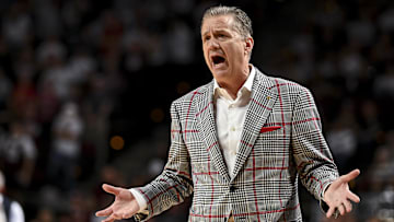 Feb 15, 2025; College Station, Texas, USA; Arkansas Razorbacks head coach John Calipari