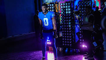 Detroit Lions cornerback Terrion Arnold (0) waits to run out of the tunnel at the start of the Thursday Night Football against the Green Bay Packers at Ford Field in Detroit on Thursday, Dec. 5, 2024.