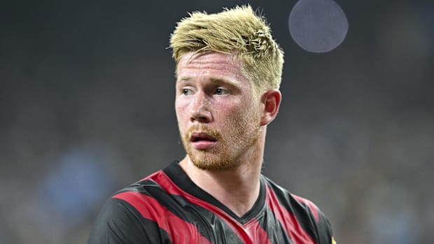 Midfielder Kevin De Bruyne (17) looks on during the second half against Club America at NRG Stadium.