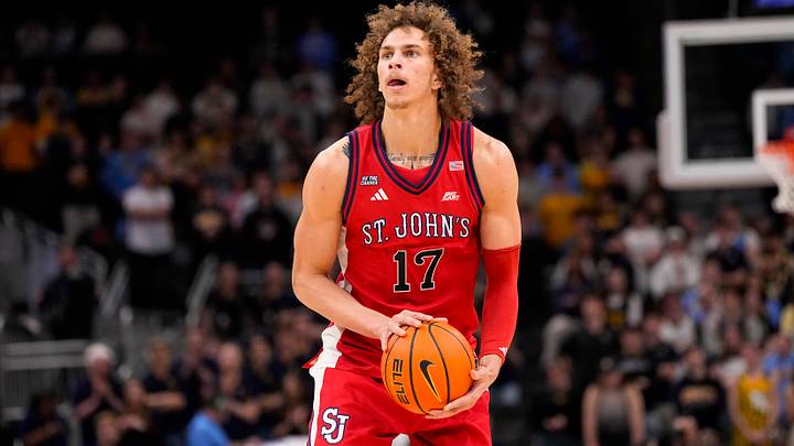 Feb 18, 2026; Milwaukee, Wisconsin, USA;  St. John’s Red Storm forward Ruben Prey (17) looks to shoot during the first half against the Marquette Golden Eagles at Fiserv Forum. Mandatory Credit: Jeff Hanisch-Imagn Images