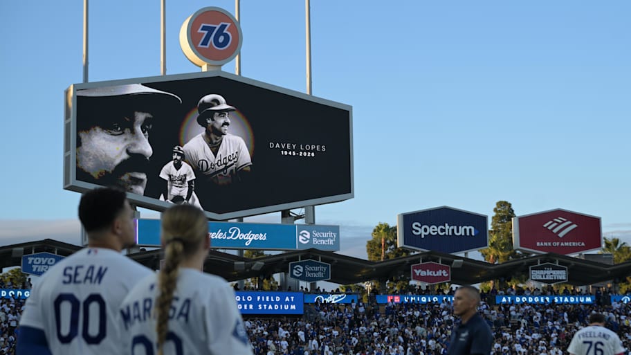 The Dodgers honor Davey Lopes on their Jumbotron after his passing.