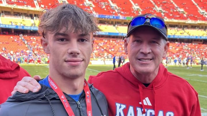 Nate Sims at KU with coach Lance Leipold Nate Sims at KU with coach Lance Leipold