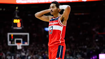 Jordan Poole reacts during the Washington Wizards game.