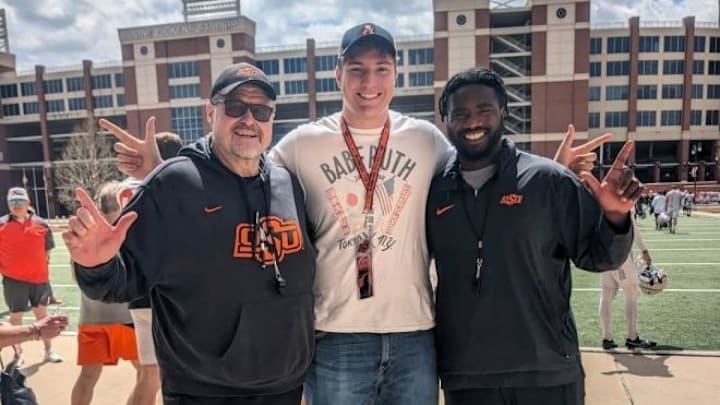Evan Goodwin at OSU with coach Charlie Dickey and coach Jordan Johnson.