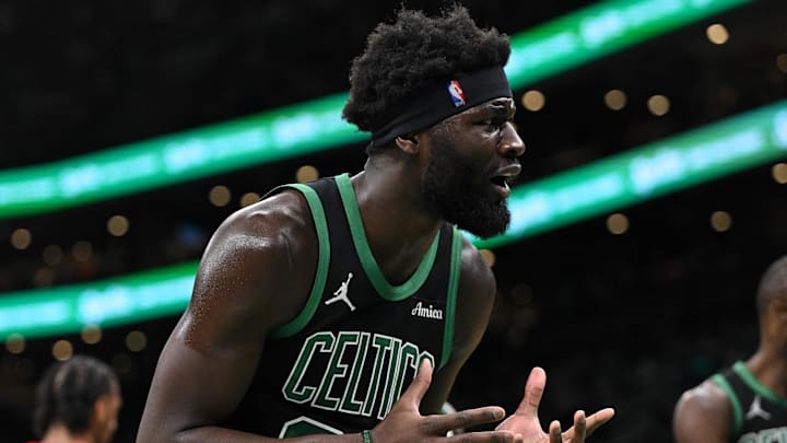 Mar 14, 2026; Boston, Massachusetts, USA; Boston Celtics center Neemias Queta (88) reacts after being called for a foul against the Washington Wizards during the first half at the TD Garden. Mandatory Credit: Brian Fluharty-Imagn Images
