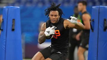 Mar 1, 2025; Indianapolis, IN, USA; North Carolina running back Omarion Hampton (RB09) during the 2025 NFL Combine at Lucas Oil Stadium. Mandatory Credit: Kirby Lee-Imagn Images