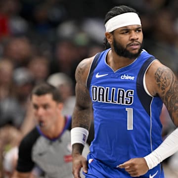 Mar 31, 2025; Dallas, Texas, USA; Dallas Mavericks guard Jaden Hardy (1) in action during the game between the Dallas Mavericks and the Brooklyn Nets at the American Airlines Center. Mandatory Credit: Jerome Miron-Imagn Images