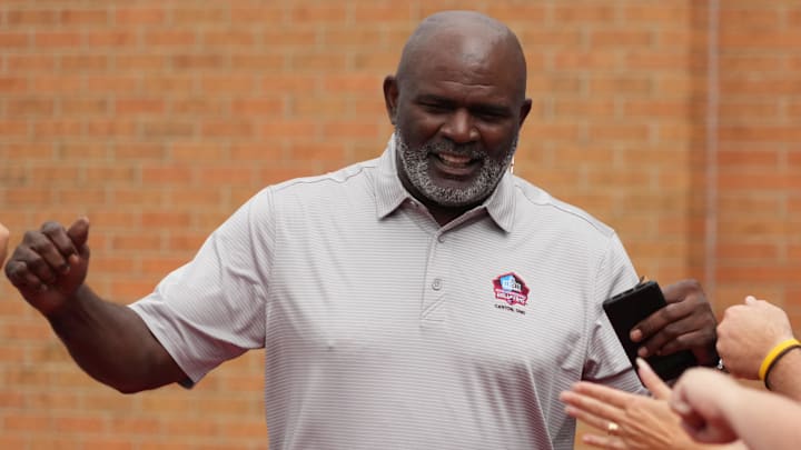 Lawrence Taylor arrives on the red carpet during the Pro Football Hall of Fame Class of 2022 Enshrinement. Lawrence Taylor arrives on the red carpet during the Pro Football Hall of Fame Class of 2022 Enshrinement.