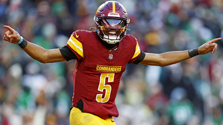 Daniels carried the Commanders to a playoff-clinching victory over the Falcons on Sunday by racking up 227 passing yards and 127 rushing yards.