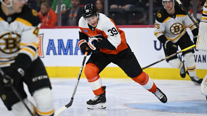 Nov 2, 2024; Philadelphia, Pennsylvania, USA; Philadelphia Flyers right wing Matvei Michkov (39) in action against the Boston Bruins in the second period at Wells Fargo Center. Mandatory Credit: Kyle Ross-Imagn Images Nov 2, 2024; Philadelphia, Pennsylvania, USA; Philadelphia Flyers right wing Matvei Michkov (39) in action against the Boston Bruins in the second period at Wells Fargo Center. Mandatory Credit: Kyle Ross-Imagn Images