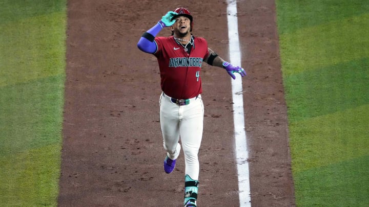 Jul 14, 2024; Phoenix, Arizona, USA; Arizona Diamondbacks second base Ketel Marte (4) runs the bases after hitting a grand slam home run against the Toronto Blue Jays during the fifth inning at Chase Field. Mandatory Credit: Joe Camporeale-USA TODAY Sports Jul 14, 2024; Phoenix, Arizona, USA; Arizona Diamondbacks second base Ketel Marte (4) runs the bases after hitting a grand slam home run against the Toronto Blue Jays during the fifth inning at Chase Field. Mandatory Credit: Joe Camporeale-USA TODAY Sports