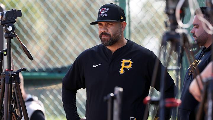 Feb 14, 2025; Bradenton, FL, USA;  Pittsburgh Pirates pitching coach Oscar Marin during spring training workouts at Pirate City. Mandatory Credit: Kim Klement Neitzel-Imagn Images