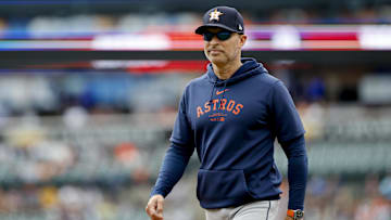 Houston Astros manager Joe Espada (19) walks off the field in the first inning against the Detroit Tigers at Comerica Park. 