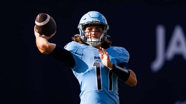 Jun 9, 2024; Toronto, Ontario, CAN;  Toronto Argonauts quarterback Cameron Dukes (11) warm-up before facing the BC Lions at BMO Field. Mandatory Credit: Kevin Sousa-USA TODAY Sports