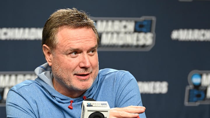 Mar 19, 2025; Providence, RI, USA; Kansas Jayhawks head coach Bill Self speaks to the media during a press conference at Amica Mutual Pavilion. Mandatory Credit: Eric Canha-Imagn Images