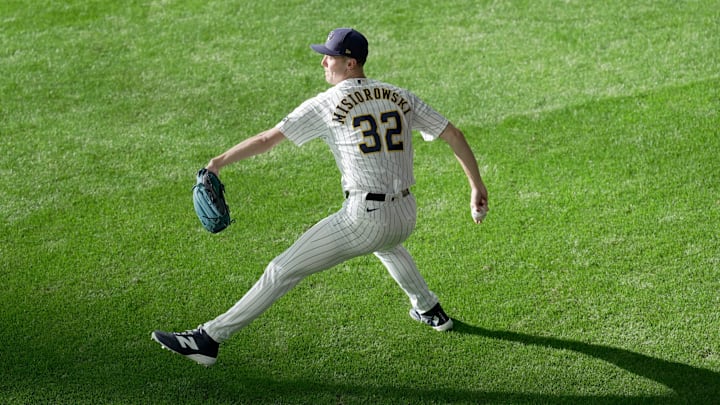 Milwaukee Brewers pitcher Jacob Misiorowski (32) warms up before their game against the Pittsburgh Pirates Saturday, April 25, 2026 at American Family Field in Milwaukee, Wisconsin. 

Mark Hoffman/Milwaukee Journal Sentinel