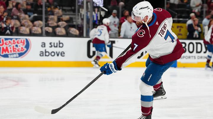 May 24, 2026; Las Vegas, Nevada, USA; Colorado Avalanche defenseman Devon Toews (7). Mandatory Credit: Stephen R. Sylvanie-Imagn Images May 24, 2026; Las Vegas, Nevada, USA; Colorado Avalanche defenseman Devon Toews (7). Mandatory Credit: Stephen R. Sylvanie-Imagn Images