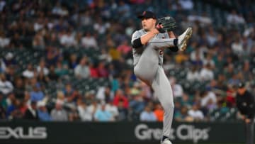 Aug 7, 2024; Seattle, Washington, USA; Detroit Tigers starting pitcher Tarik Skubal (29) pitches to the Seattle Mariners during the seventh inning at T-Mobile Park.