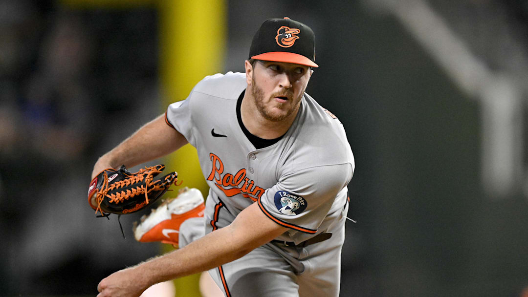 Arlington, Texas, USA; Baltimore Orioles starting pitcher Trevor Rogers (28) pitches against the Texas Rangers during the first inning at Globe Life Field. Arlington, Texas, USA; Baltimore Orioles starting pitcher Trevor Rogers (28) pitches against the Texas Rangers during the first inning at Globe Life Field.