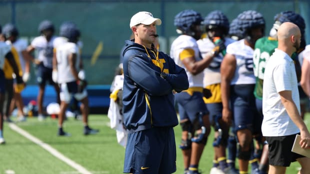 West Virginia University defensive coordinator Jordan Lesley.