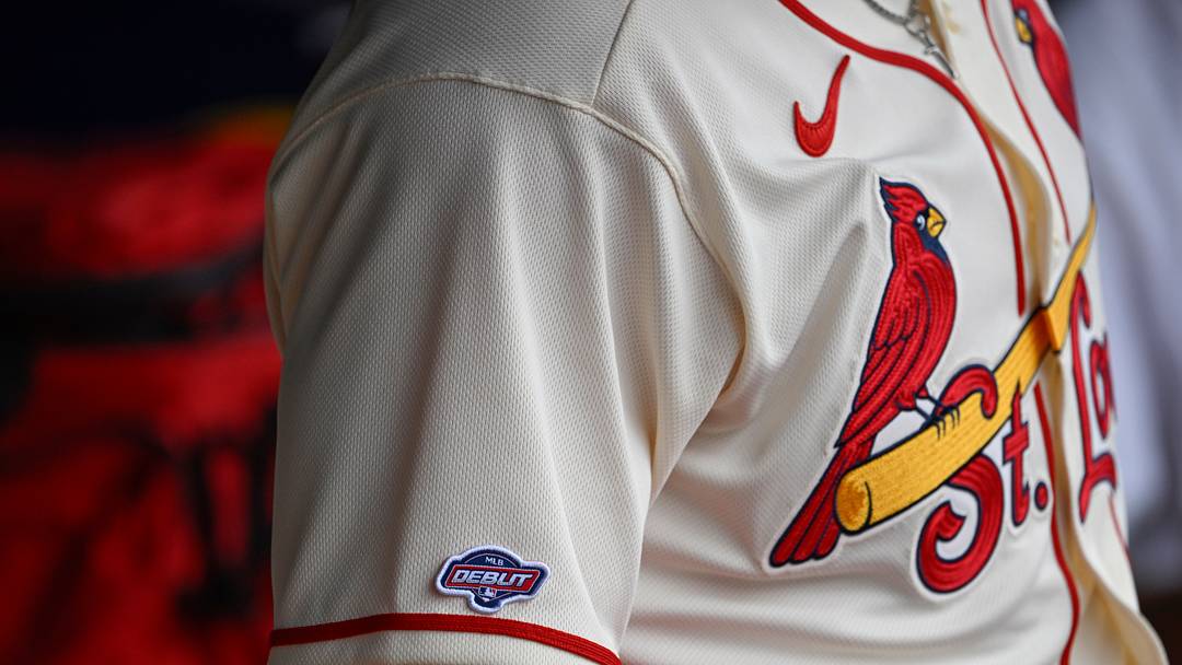 Aug 29, 2026; St. Louis, Missouri, USA;  A detailed view of St. Louis Cardinals relief pitcher Cade Winquest (63) MLB debut patch during a game against the Pittsburgh Pirates in the seventh inning at Busch Stadium.  Mandatory Credit: Joe Puetz-Imagn Images