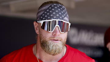 Cincinnati Reds outfielder Jake Fraley (27) in the dugout