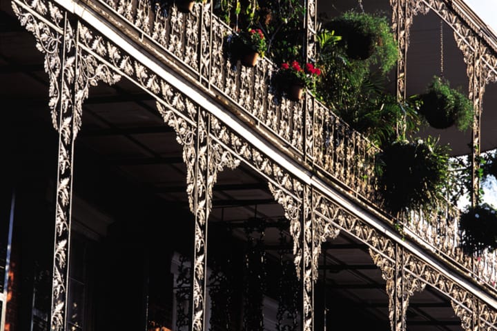 Wrought-iron balconies in New Orleans.