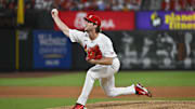 Sep 19, 2023; St. Louis, Missouri, USA;  St. Louis Cardinals relief pitcher Jake Woodford (44) pitches against the Milwaukee Brewers during the fourth inning at Busch Stadium. Mandatory Credit: Jeff Curry-Imagn Images