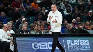 Nov 26, 2025; Las Vegas, NV, USA; Kansas Jayhawks head coach Bill Self reacts in the second half against the Tennessee Volunteers in the 2025 Players Era Festival third place game at MGM Grand Garden Arena. Mandatory Credit: Kirby Lee-Imagn Images