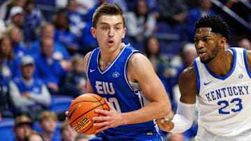 Eastern Illinois Panthers forward Kooper Jacobi (40) drives to the basket