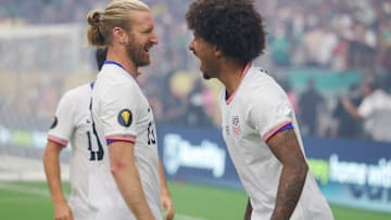 Tim Ream and Chris Richards celebrate an early USMNT goal iin the 2025 Gold Cup Final against Mexico.