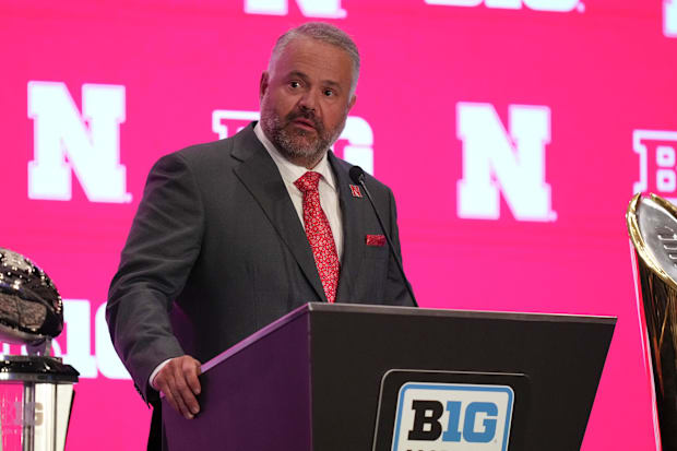 Nebraska head coach Matt Rhule speaks to the media during the Big Ten NCAA college football media days at Mandalay Bay Resort