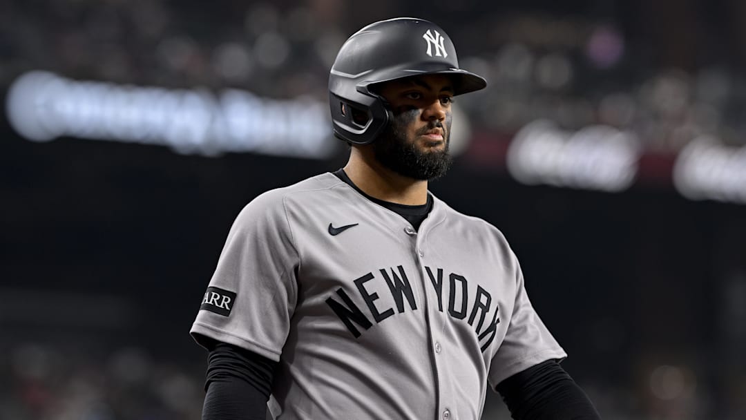 Aug 4, 2025; Arlington, Texas, USA; New York Yankees left fielder Jasson Dominguez (24) during the game between the Texas Rangers and the New York Yankees at Globe Life Field. Mandatory Credit: Jerome Miron-Imagn Images Aug 4, 2025; Arlington, Texas, USA; New York Yankees left fielder Jasson Dominguez (24) during the game between the Texas Rangers and the New York Yankees at Globe Life Field. Mandatory Credit: Jerome Miron-Imagn Images