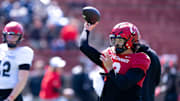Cincinnati Bearcats quarterback Brendan Sorsby (2) throws a pass during the Cincinnati Bearcats football spring practice at Nippert Stadium on Saturday, April 12, 2025.