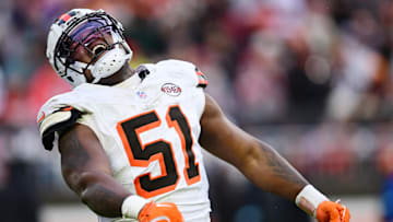 Dec 15, 2024; Cleveland, Ohio, USA; Cleveland Browns defensive tackle Mike Hall Jr. (51) reacts after a play during the second half against the Kansas City Chiefs at Huntington Bank Field. Mandatory Credit: Ken Blaze-Imagn Images
