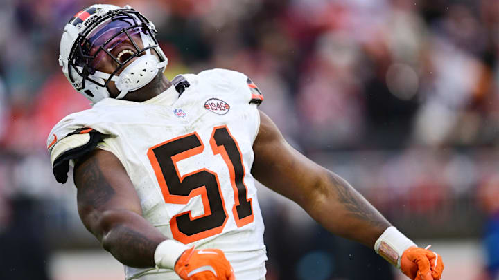 Dec 15, 2024; Cleveland, Ohio, USA; Cleveland Browns defensive tackle Mike Hall Jr. (51) reacts after a play during the second half against the Kansas City Chiefs at Huntington Bank Field. Mandatory Credit: Ken Blaze-Imagn Images