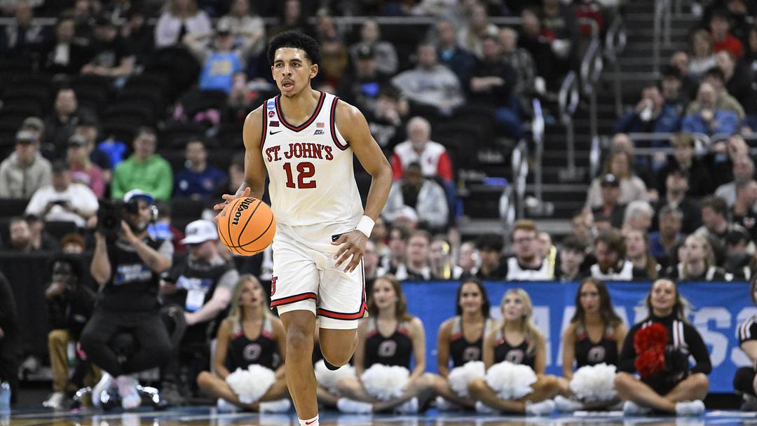 Mar 20, 2025; Providence, RI, USA; St. John's Red Storm guard RJ Luis Jr. (12) dribbles the ball during the second half against the Omaha Mavericks at Amica Mutual Pavilion. Mandatory Credit: Eric Canha-Imagn Images Mar 20, 2025; Providence, RI, USA; St. John's Red Storm guard RJ Luis Jr. (12) dribbles the ball during the second half against the Omaha Mavericks at Amica Mutual Pavilion. Mandatory Credit: Eric Canha-Imagn Images