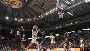 Mar 7, 2025; Greenville, SC, USA;  South Carolina Gamecocks forward Chloe Kitts (21) drives to the basket against the Vanderbilt Commodores  during the second half at Bon Secours Wellness Arena. Mandatory Credit: Jim Dedmon-Imagn Images