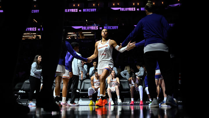 Aug 19, 2025; San Francisco, California, USA; Phoenix Mercury forward Satou Sabally (0) is announced as a starter before the game against the Golden State Valkyries at Chase Center. Mandatory Credit: Eakin Howard-Imagn Images