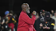 Oct 11, 2024; College Park, Maryland, USA;  Maryland Terrapins head coach Mike Locksley on the field before the game against the Northwestern Wildcats at SECU Stadium. Mandatory Credit: Tommy Gilligan-Imagn Images