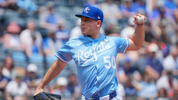 Jun 1, 2025; Kansas City, Missouri, USA; Kansas City Royals starting pitcher Kris Bubic (50) delivers a pitch against the Detroit Tigers during the first inning at Kauffman Stadium. Mandatory Credit: Denny Medley-Imagn Images Jun 1, 2025; Kansas City, Missouri, USA; Kansas City Royals starting pitcher Kris Bubic (50) delivers a pitch against the Detroit Tigers during the first inning at Kauffman Stadium. Mandatory Credit: Denny Medley-Imagn Images