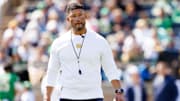 Notre Dame head coach Marcus Freeman during the Notre Dame Blue-Gold spring football game at Notre Dame Stadium on Saturday, April 12, 2025, in South Bend.