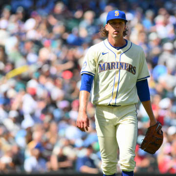 Seattle Mariners starting pitcher Logan Gilbert is pictured against the Philadelphia Phillies on Sunday at T-Mobile Park.