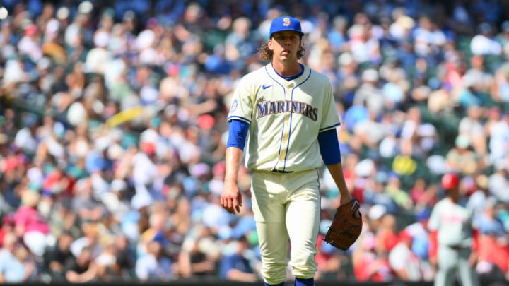 Seattle Mariners starting pitcher Logan Gilbert is pictured against the Philadelphia Phillies on Sunday at T-Mobile Park.