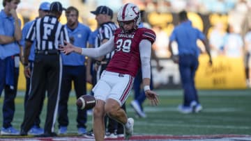 South Carolina football punter Kai Kroeger during pregame of last year's season opener against the North Carolina Tar Heels