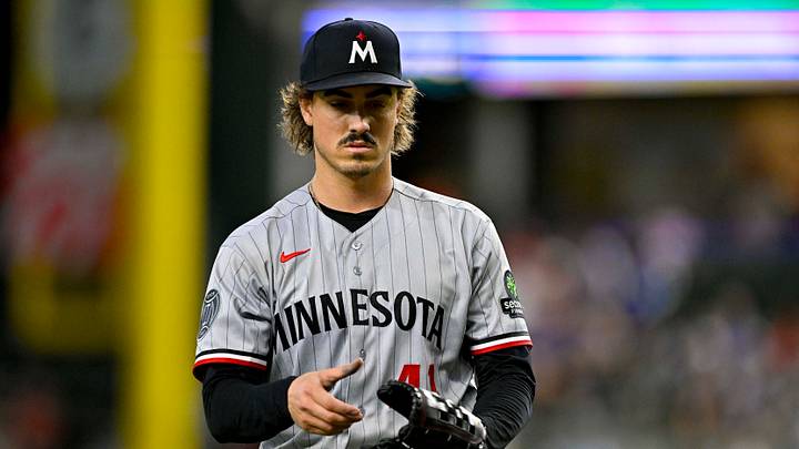 Jun 18, 2026; Arlington, Texas, USA; Minnesota Twins starting pitcher Joe Ryan (41) comes off the field after he pitches against the Texas Rangers during the third inning at Globe Life Field. Mandatory Credit: Jerome Miron-Imagn Images