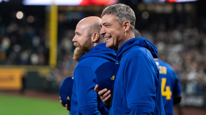 Seattle Mariners manager Dan Wilson smiles before a game against the San Francisco Giants on Friday at T-Mobile Park.