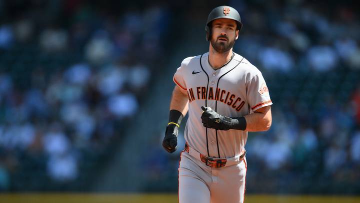 Jul 19, 2026; Seattle, Washington, USA; San Francisco Giants designated hitter Bryce Eldridge (8) runs the bases after hitting a home run against the Seattle Mariners during the first inning at T-Mobile Park. Mandatory Credit: Steven Bisig-Imagn Images