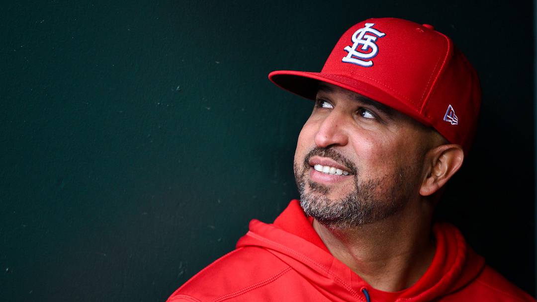 Apr 1, 2026; St. Louis, Missouri, USA; St. Louis Cardinals manager Oliver Marmol (37) looks on from the dugout after his team defeated the New York Mets at Busch Stadium. Mandatory Credit: Jeff Curry-Imagn Images